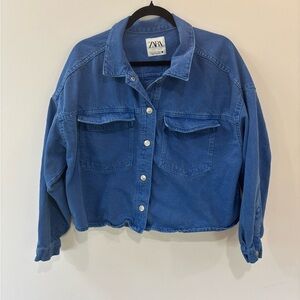 Zara Cropped Blue Denim Jacket